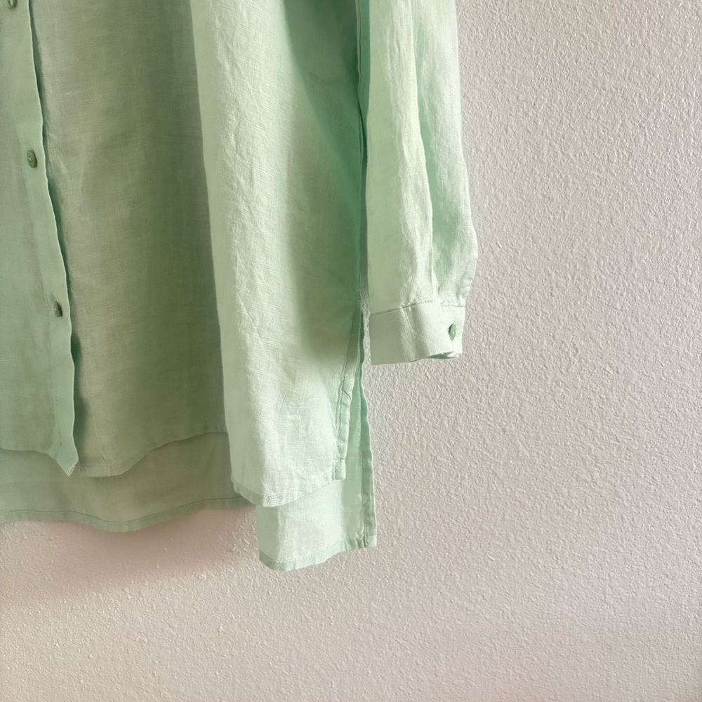 Eileen Fisher Handkerchief Organic Linen Classic Button Front Shirt Mint Green M - Picture 5 of 9